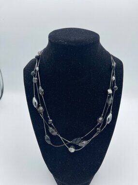 Multi-Strand Silver-Tone & Glass Bead Necklace Black/Grey Faceted Beads